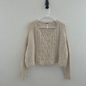*Unavailable* Free People Changing Tides Cable Knit Sweater Oatmeal Cropped S